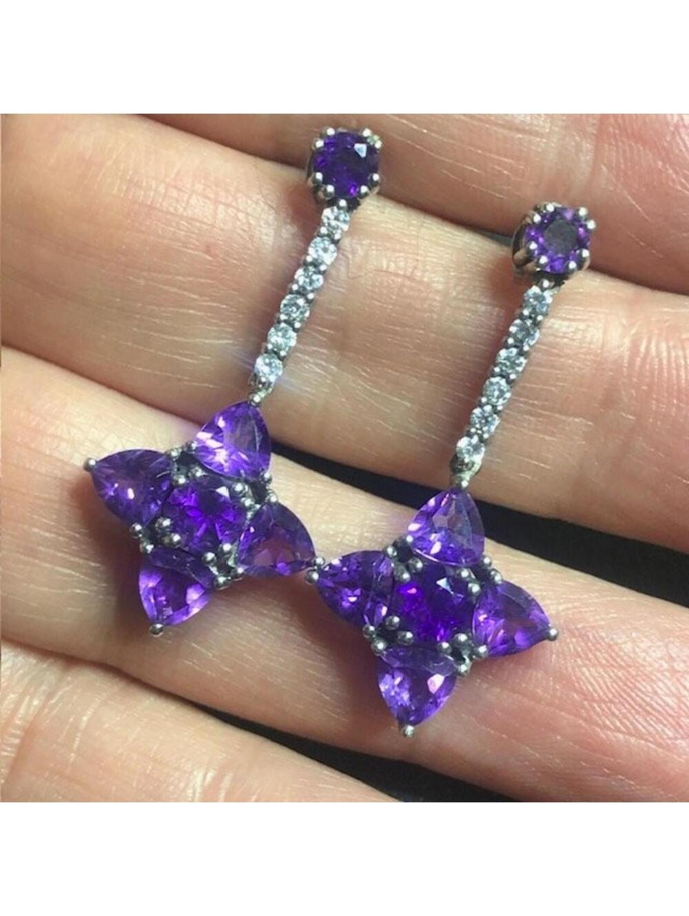 8623 Karis Sterling Silver 925 Amethyst Drop Earrings 925 Dangle 4.7grams